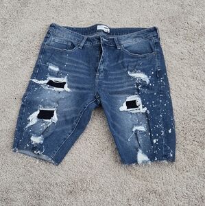 Mens distressed denim jean shorts